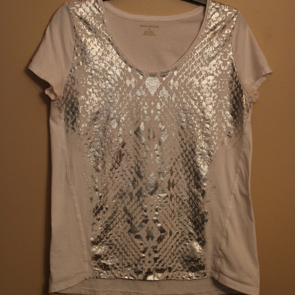 Women's White T shirt with silver pattern details